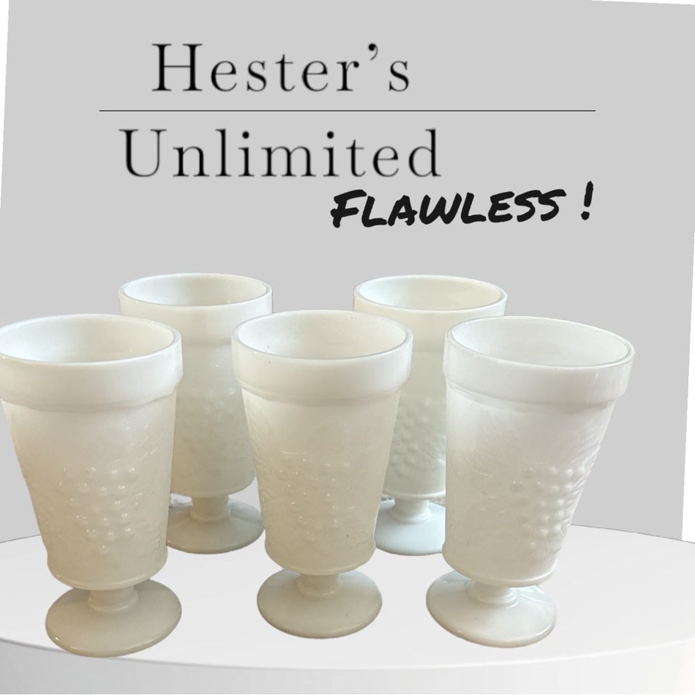 Indiana  Glass  5pc Set of Colony Harvest Grape Milk  Glass Goblets !